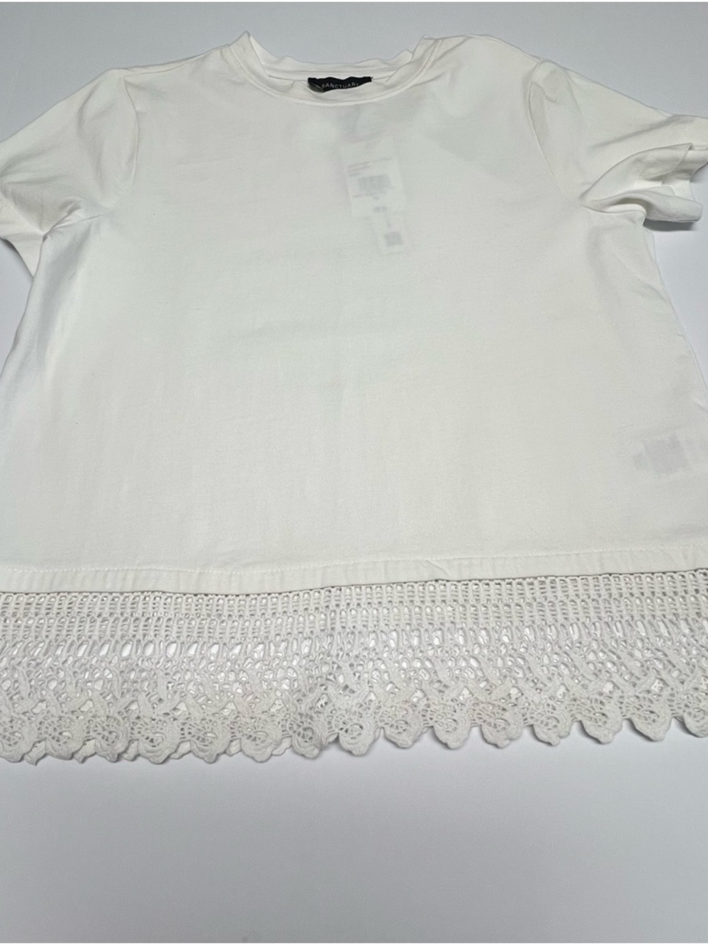 SANCTUARY Lace Tee White Crochet Lace Hem Cotton Top XS NWT Feminine‎ - Picture 8 of 11